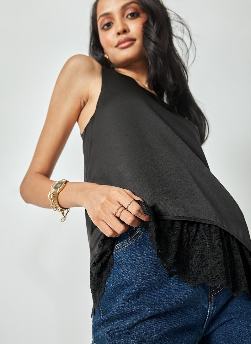 The Label Life Satin Lace Trim Tank Top - Image 1