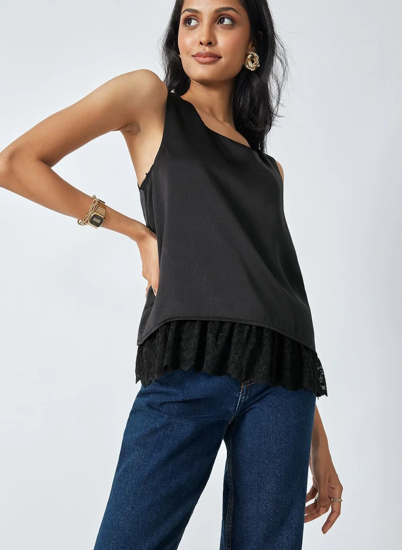 The Label Life Satin Lace Trim Tank Top