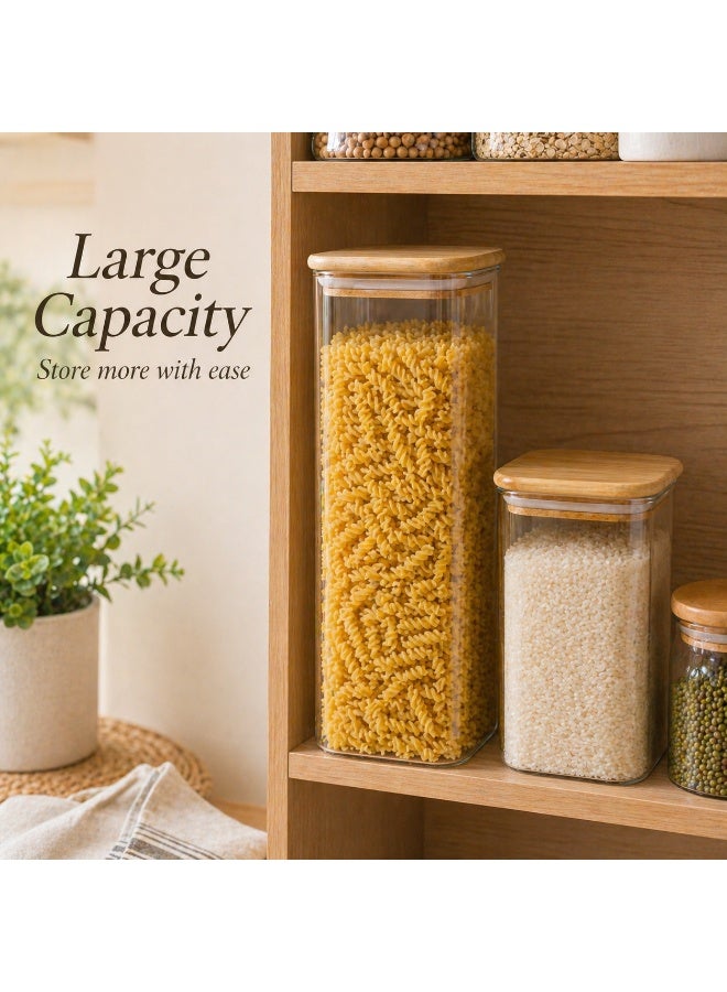 Honey Bee 1.75L Airtight Glass Storage Jar with Bamboo Lid – Tall Square Multipurpose Container for Kitchen Pantry, Food Storage, Dry Goods Organizer, Clear Durable Glass Canister - Image 5
