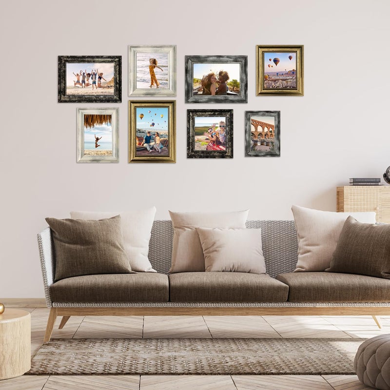 TKYGU 5x7 Picture Frames Set of 4- Rustic Retro Photo Frame with Real Glass Wall Mount and Tabletop Display Family Friends Wedding Gift - Image 3
