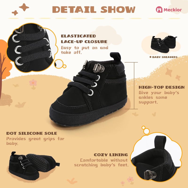 Meckior Toddler Baby Boys Girls High Tops Ankle Sneakers Soft Anti-Slip Sole PU Leather Moccasins Infant Newborn Prewalker First Walking Crib Shoes - Image 4
