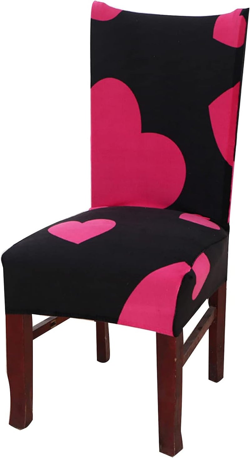 4PCS Dining Chair Covers with Printed Patterns Polyester Stretch Dining Room Chair Slipcovers Removable Available Chair Covers for Kitchen、Banquet、Hotel and Party(Red Heart) - Image 1