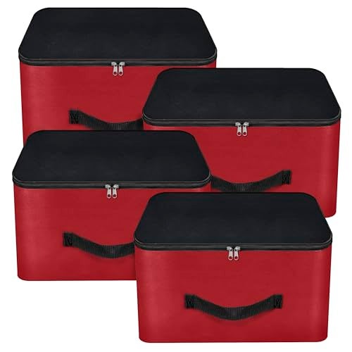 NISUN 4 Pack Nylon Wardrobe Bag Underbed Moisture Proof Cloth Storage Organizer, Storage box for Clothes Saree Bags with Zippered Closure & Handle(Red & Black, 38.1x25.4x35cm),Square - Image 1