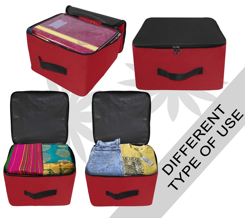 NISUN 4 Pack Nylon Wardrobe Bag Underbed Moisture Proof Cloth Storage Organizer, Storage box for Clothes Saree Bags with Zippered Closure & Handle(Red & Black, 38.1x25.4x35cm),Square - Image 5