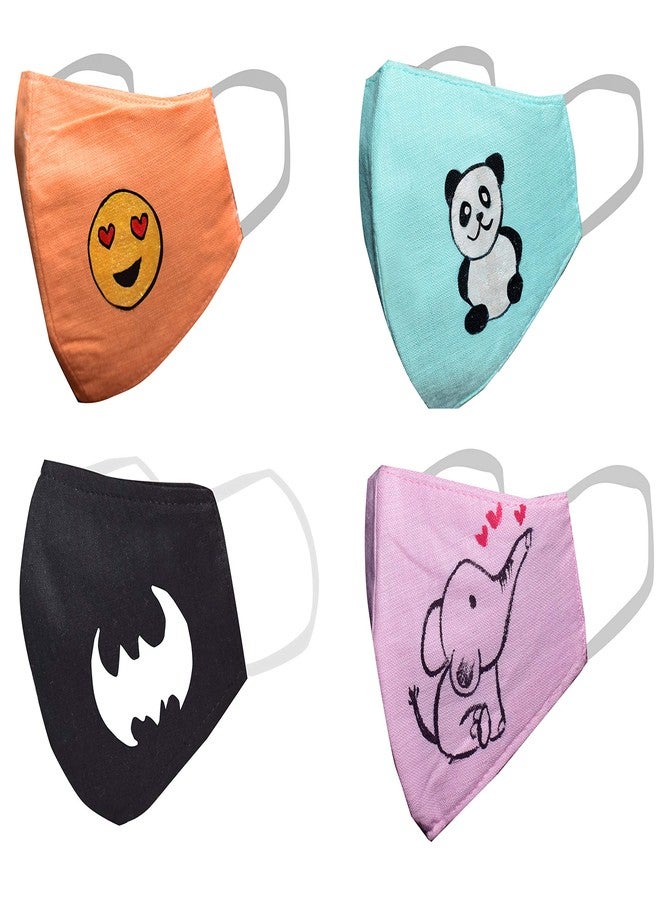 KUNDAN Cotton Reusable Cloth Mask (Multicolour, Pack of 4, Without Valve) for Kids - Image 1