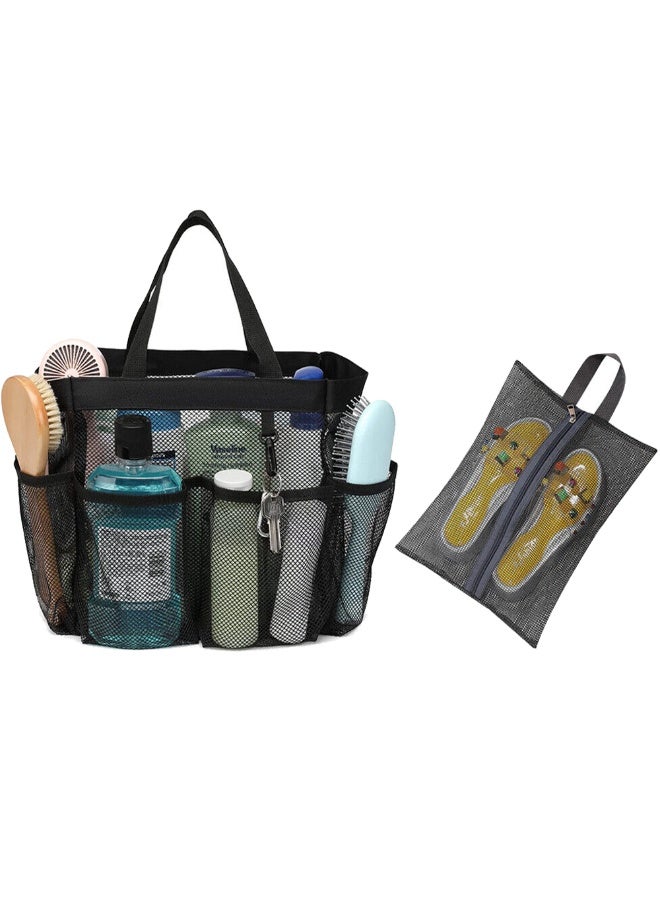 Mesh Shower Caddy Portable, Quick Dry 8 Pocket Hanging Shower Tote with Shoes Bag for Beach Outdoor Swimming Gym Essentials Makeup Comestic Storage Basket  ﻿  - Image 1