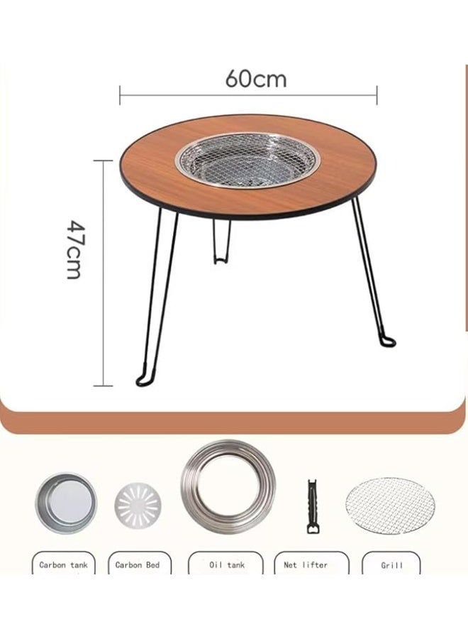 طاولة شواء فحم محمولة بأرجل قابلة للطي، موقد شواء داخلي، طقم شواء دائري مع حقيبة تخزين للطهي في الهواء الطلق والنزهات - Image 4