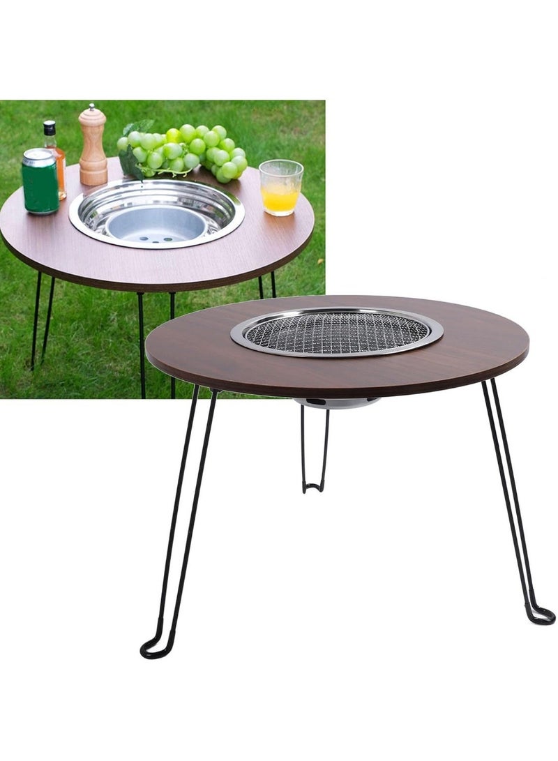 طاولة شواء فحم محمولة بأرجل قابلة للطي، موقد شواء داخلي، طقم شواء دائري مع حقيبة تخزين للطهي في الهواء الطلق والنزهات - Image 1