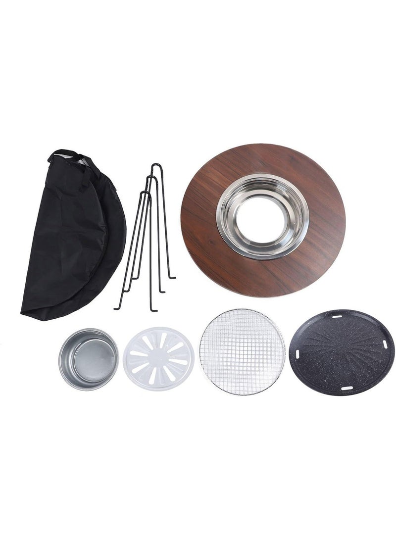 طاولة شواء فحم محمولة بأرجل قابلة للطي، موقد شواء داخلي، طقم شواء دائري مع حقيبة تخزين للطهي في الهواء الطلق والنزهات - Image 5