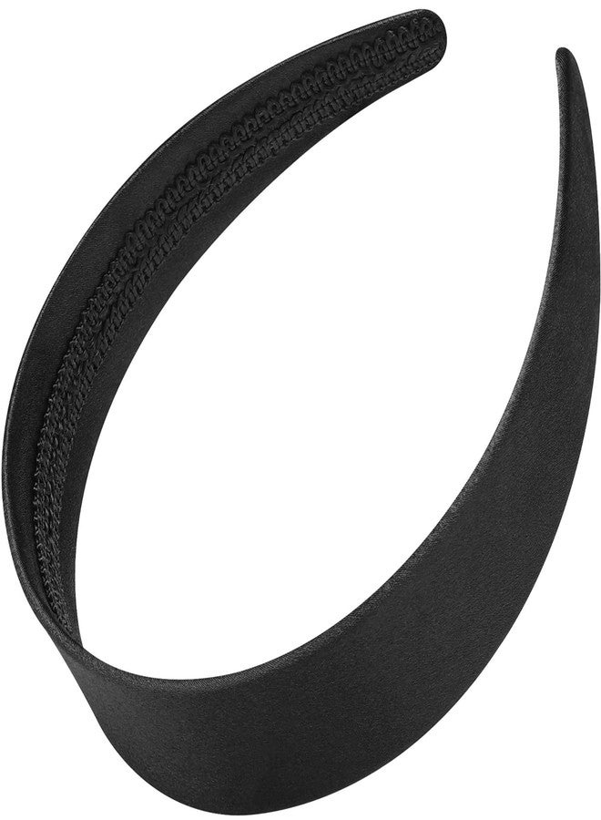 WantGor 1.6 Inch Wide Headbands Silk Satin Plain Headband for Women, Non Slip Solid Hair Bands Hair Accessories Cosplay DIY Holiday Head Band (Black, Large) - Image 1