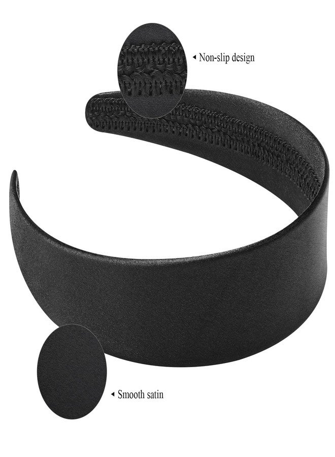 WantGor 1.6 Inch Wide Headbands Silk Satin Plain Headband for Women, Non Slip Solid Hair Bands Hair Accessories Cosplay DIY Holiday Head Band (Black, Large) - Image 3