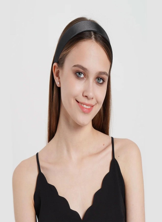 WantGor 1.6 Inch Wide Headbands Silk Satin Plain Headband for Women, Non Slip Solid Hair Bands Hair Accessories Cosplay DIY Holiday Head Band (Black, Large) - Image 5