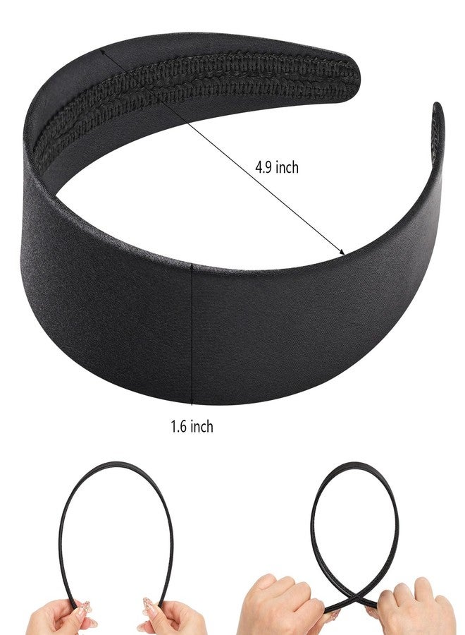 WantGor 1.6 Inch Wide Headbands Silk Satin Plain Headband for Women, Non Slip Solid Hair Bands Hair Accessories Cosplay DIY Holiday Head Band (Black, Large) - Image 4