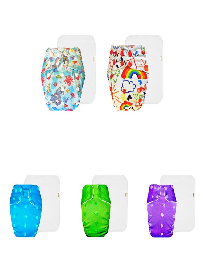 Dumbledo Premium Cloth Diaper with Cotton Insert (Pack of 5) | Hypoallergenic | Leakproof | Quick Dry | Everyday Diapering Essential | 3 Months - 3 Years | Unisex Baby - Image 1