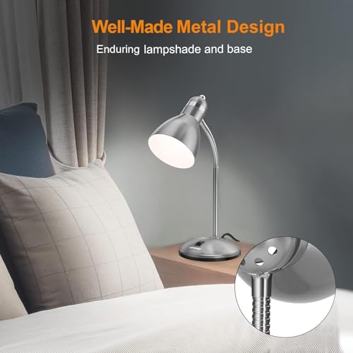 LEPOWER Metal Desk Lamp, Adjustable Goose Neck Table Lamp, Eye-Caring Study Desk Lamps for Bedroom, Study Room and Office (Silver) - Image 3