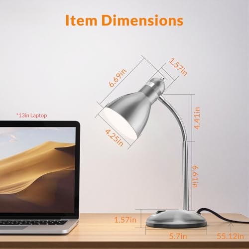 LEPOWER Metal Desk Lamp, Adjustable Goose Neck Table Lamp, Eye-Caring Study Desk Lamps for Bedroom, Study Room and Office (Silver) - Image 2