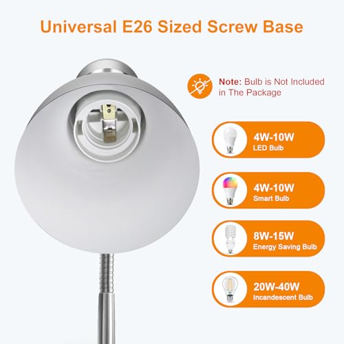 LEPOWER Metal Desk Lamp, Adjustable Goose Neck Table Lamp, Eye-Caring Study Desk Lamps for Bedroom, Study Room and Office (Silver) - Image 4