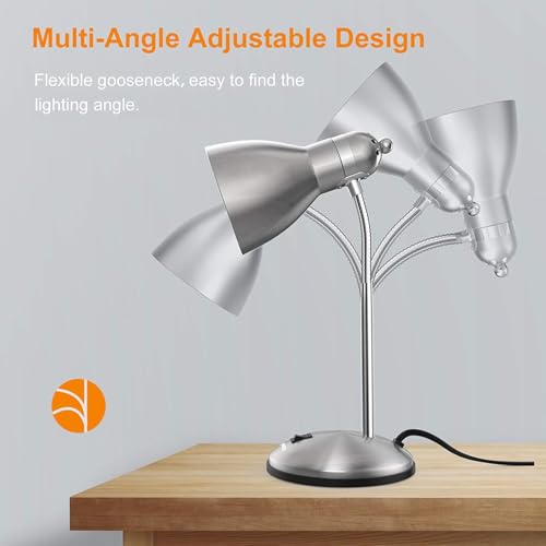 LEPOWER Metal Desk Lamp, Adjustable Goose Neck Table Lamp, Eye-Caring Study Desk Lamps for Bedroom, Study Room and Office (Silver) - Image 5