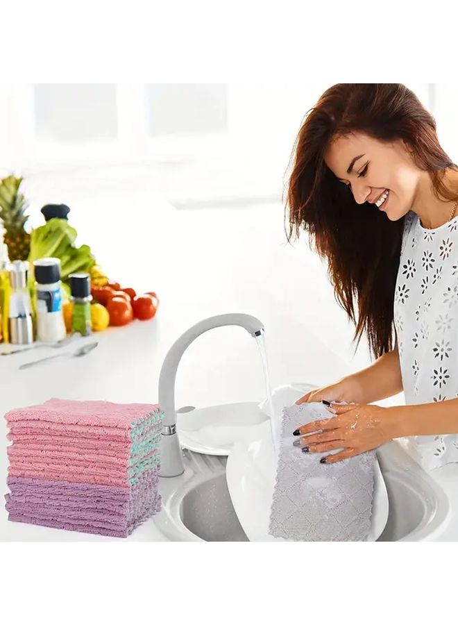 10 Ultra Fine Microfiber Napkins 10pcs Random Color Thickened Coral Fleece Absorbent Reusable For Kitchen Car Window Cleaning - Image 3