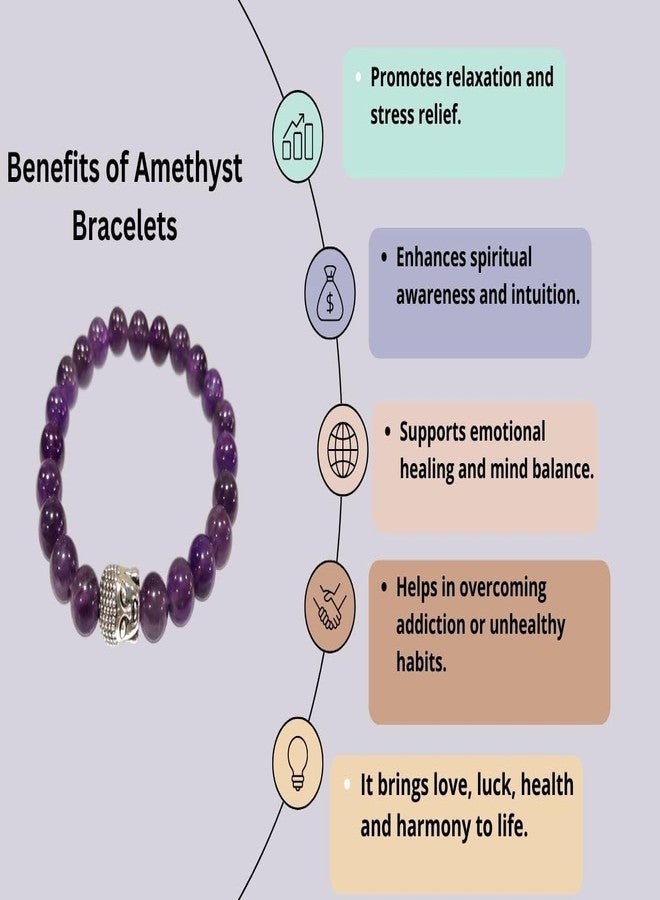 FENGSHUI AGATE سوار من حجر العقيق الجمشت الطبيعي، مناسب للرجال والنساء، بتقنية الريكي والفينغ شوي العلاجية (خرز 8 مم، مقاس حر). - Image 4