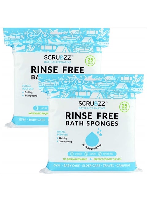 Disposable No Rinse Bathing Wipes - All-in-1 Single Use Shower Wipes, Simply Dampen, Lather, and Dry Without Shampoo or Rinsing, 50 Count (2 Pack)