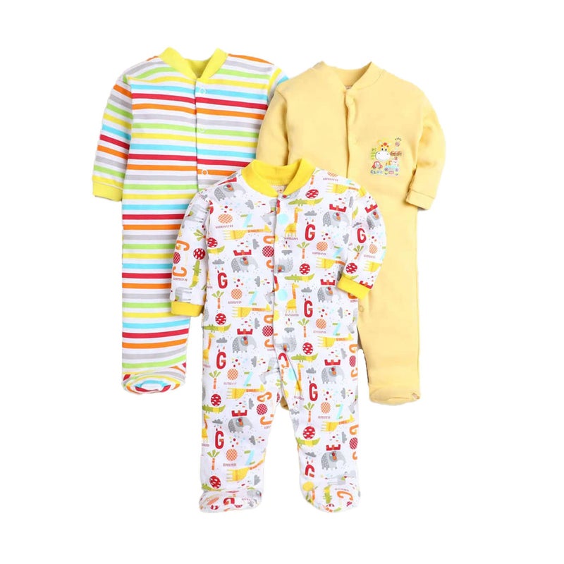 EIO� 100% Cotton Rompers/Sleep Suits/Jumpsuit/Night Suits for Baby Boys & Girls, Infants, New Born Pack of 3 (9-12 Months, Yellow) - Image 5