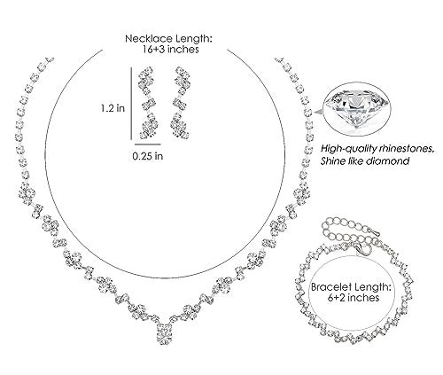 Aixiao Elegant Silver Necklace Earrings Bracelet Bridal Wedding Jewelry Sets for Brides Bridesmaid Prom Formal Costume Accessories for Women - Image 2