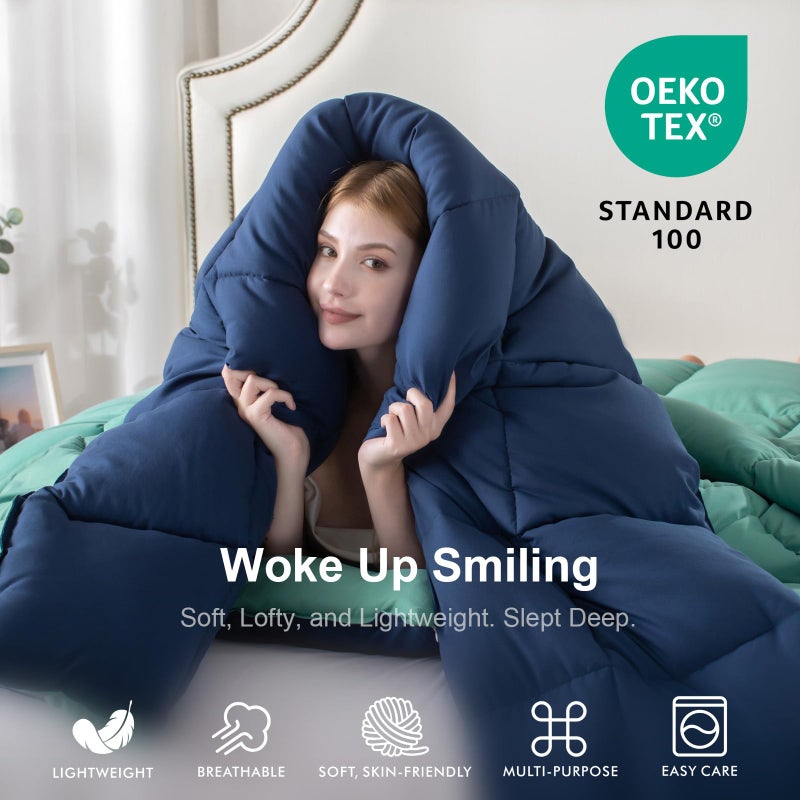 KASENTEX King Comforter Set â€“ Reversible Dual Color â€“ Goose Down Alternative â€“ Ultra-Soft, Lightweight, Machine Washable, Maintain Fluffiness, All Season Warmth (Turquoise Sea Green/Twilight Blue) - Image 5