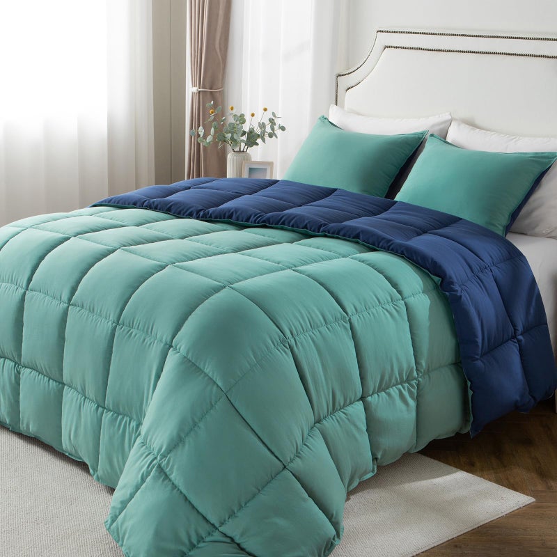 KASENTEX King Comforter Set â€“ Reversible Dual Color â€“ Goose Down Alternative â€“ Ultra-Soft, Lightweight, Machine Washable, Maintain Fluffiness, All Season Warmth (Turquoise Sea Green/Twilight Blue) - Image 1