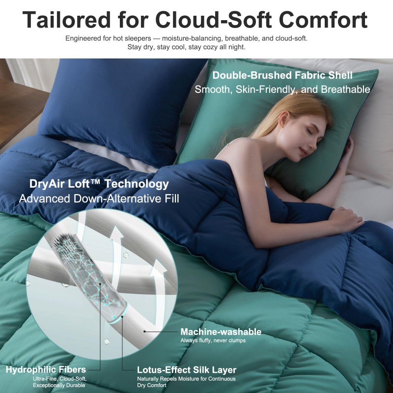 KASENTEX King Comforter Set â€“ Reversible Dual Color â€“ Goose Down Alternative â€“ Ultra-Soft, Lightweight, Machine Washable, Maintain Fluffiness, All Season Warmth (Turquoise Sea Green/Twilight Blue) - Image 4