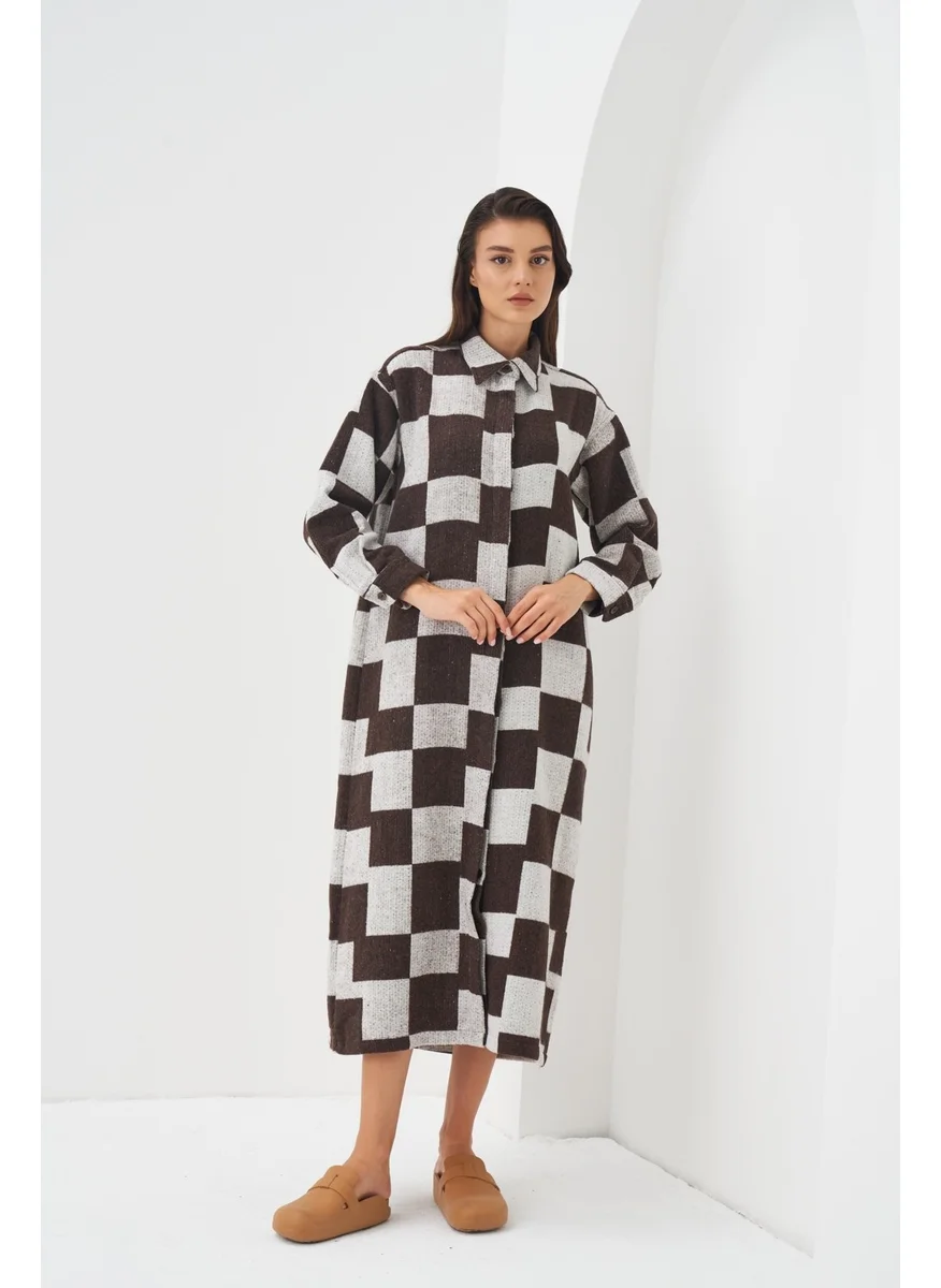 Mevra Plaid Pattern Shirt Dress Brown