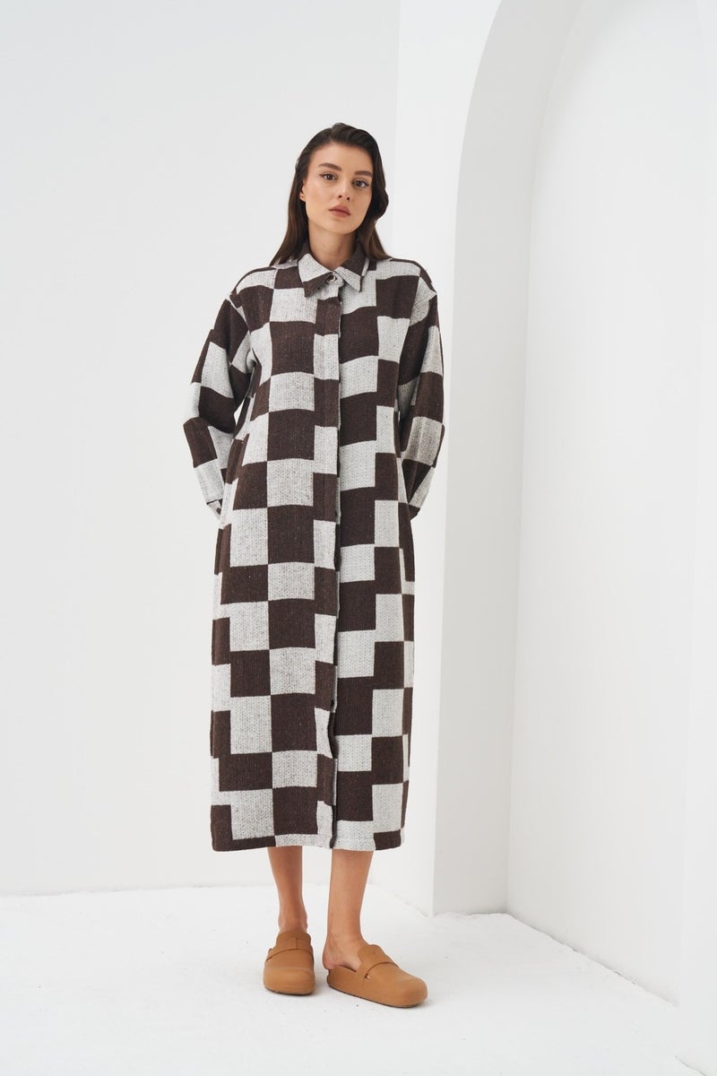 Mevra Plaid Pattern Shirt Dress Brown - Image 3