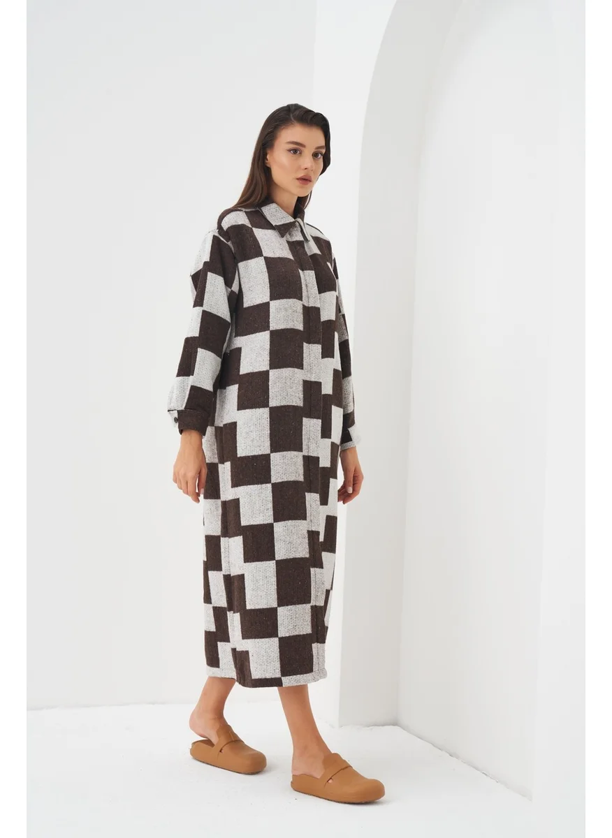 Mevra Plaid Pattern Shirt Dress Brown