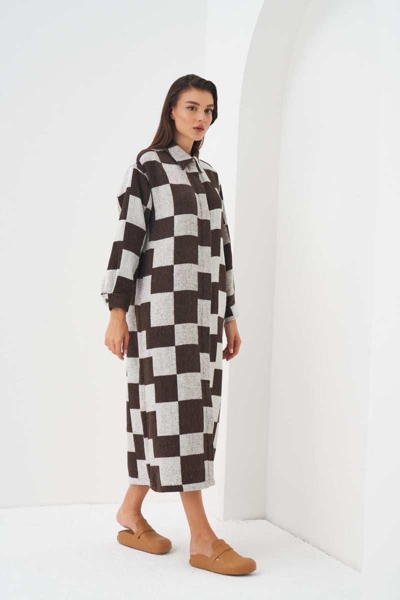 Mevra Plaid Pattern Shirt Dress Brown - Image 2