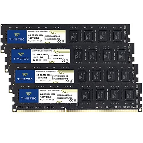Timetec 32GB KIT(4x8GB) DDR3L / DDR3 1600MHz (DDR3L-1600) PC3L-12800 / PC3-12800 Non-ECC Unbuffered 1.35V/1.5V CL11 2Rx8 Dual Rank 240 Pin UDIMM Desktop PC Computer Memory RAM(SDRAM) Module Upgrade - Image 1