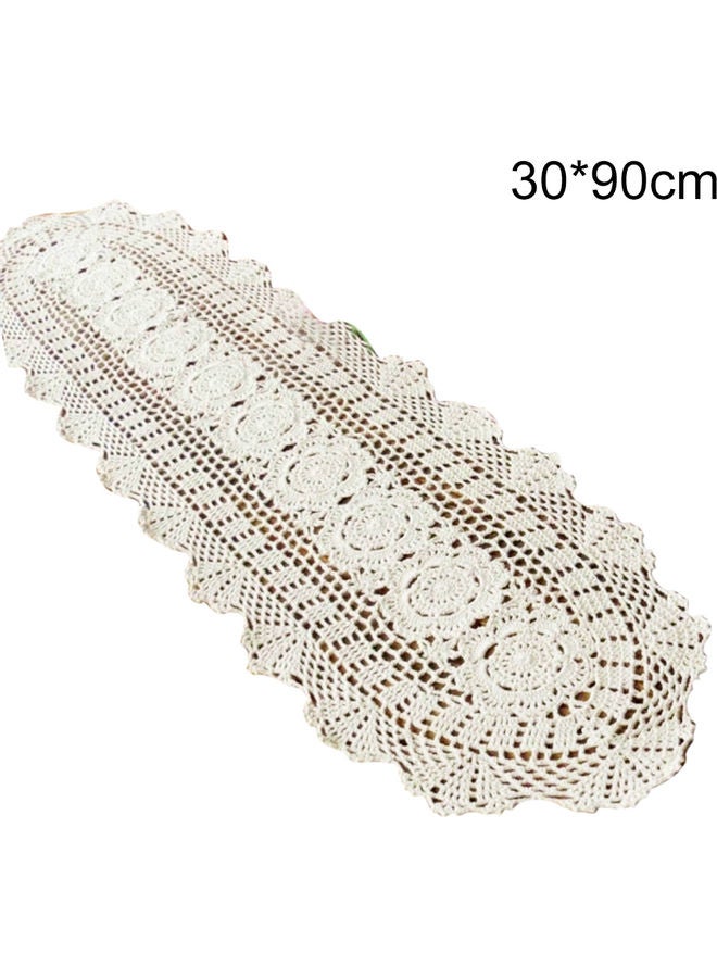 نيبمينينت مفرش طاولة كلاسيكي طويل مصنوع يدوياً من الدانتيل والكروشيه أبيض - Image 1