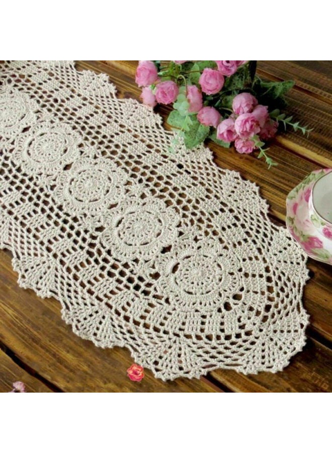 نيبمينينت مفرش طاولة كلاسيكي طويل مصنوع يدوياً من الدانتيل والكروشيه أبيض - Image 4