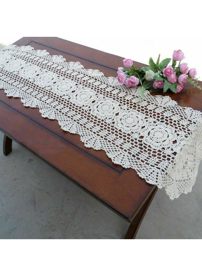 نيبمينينت مفرش طاولة كلاسيكي طويل مصنوع يدوياً من الدانتيل والكروشيه أبيض - Image 5