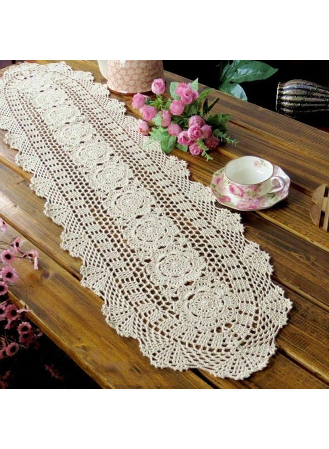 نيبمينينت مفرش طاولة كلاسيكي طويل مصنوع يدوياً من الدانتيل والكروشيه أبيض - Image 3