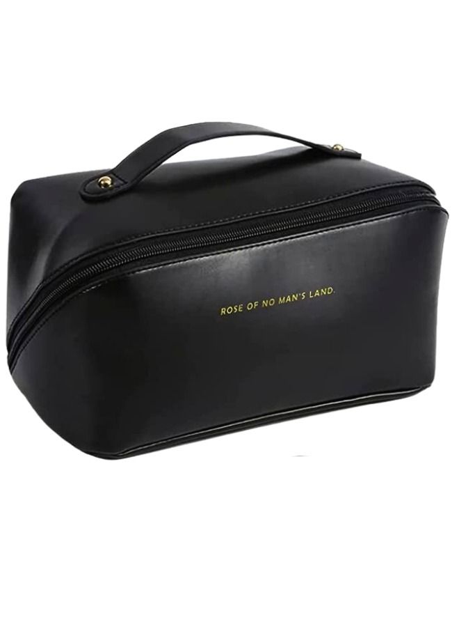 1pc PU Leather Multifunctional Storage Makeup Bag (Black) - Image 1