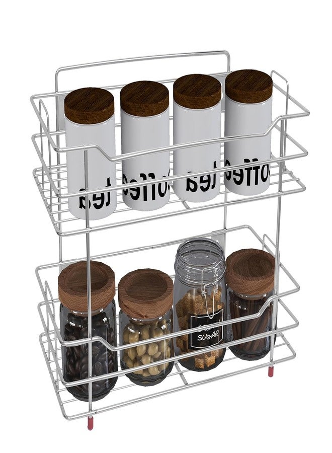 ABUDIT Stainless Steel 2 Leyar Container Wall Mount Organizer For Kitchen Storage/Hanging Shelves/Rack/Masala Trolley/Racks Items - Image 1