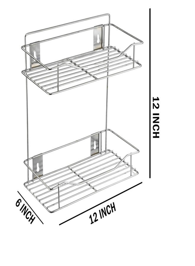 ABUDIT Stainless Steel 2 Leyar Container Wall Mount Organizer For Kitchen Storage/Hanging Shelves/Rack/Masala Trolley/Racks Items - Image 2