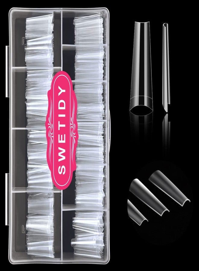 SWETIDY 500pcs No C Curve XL Coffin Nail Tips, SWETIDY Clear Long Coffin Shaped Acrylic Fake Nails Flattened Half Cover False Nails with Box for Nail Salon Professional and DIY Nail Art 10 Sizes - Image 1