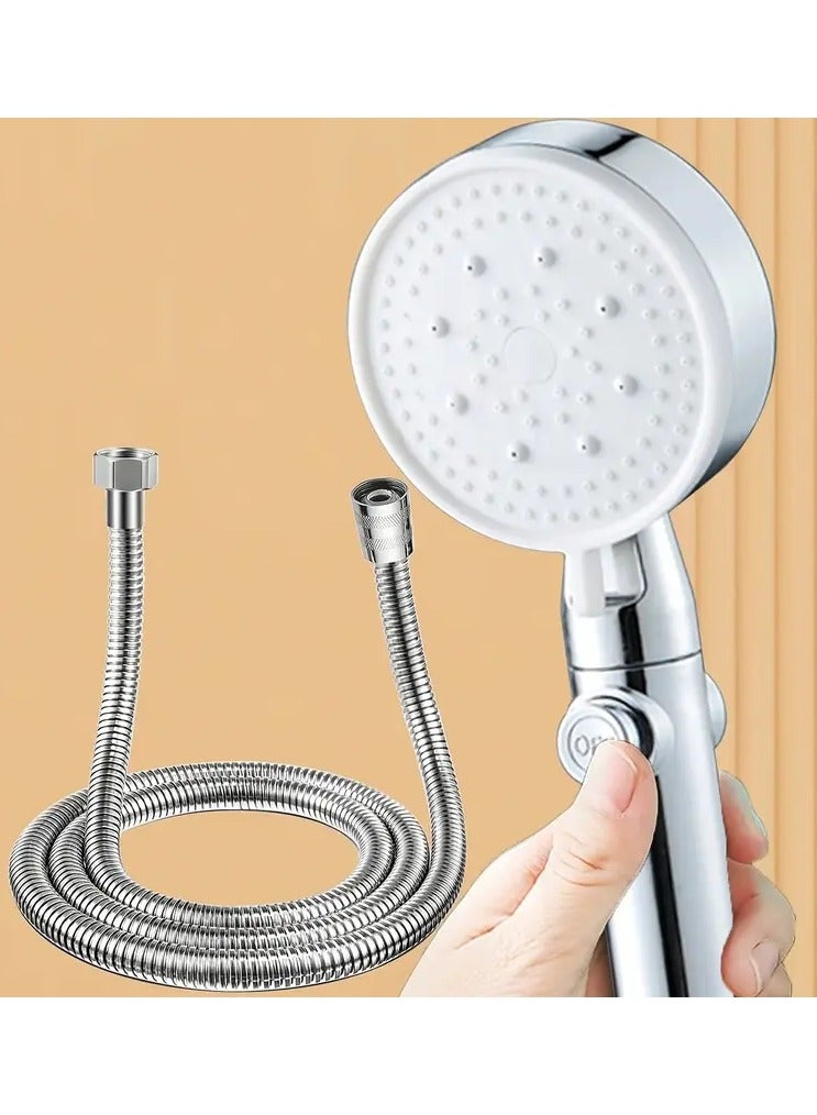 Rozino New Silvery Five-speed OFF Key + 1.5 Silvery, 2pcs Supercharged Shower Head Set Shower Large Water Outlet Bathroom Handheld Shower Head Home Bathing Shower Head - Image 1