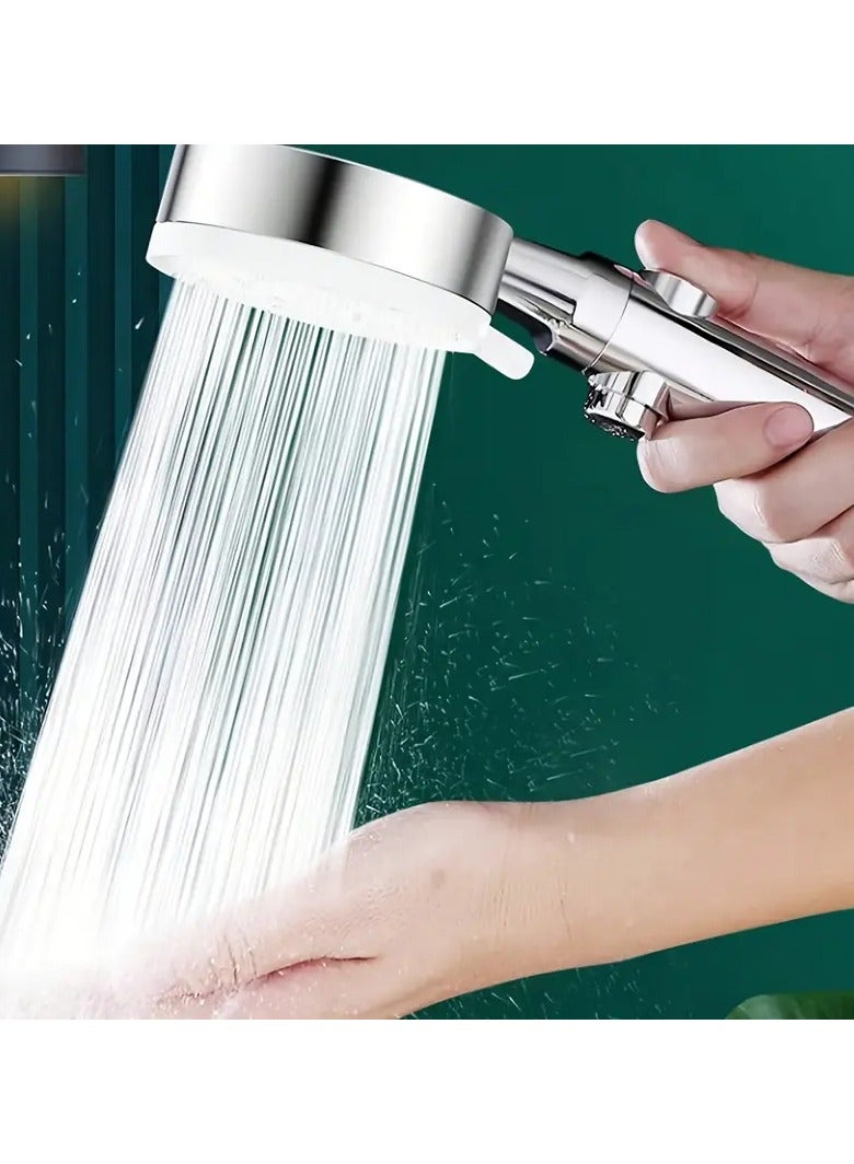 Rozino New Silvery Five-speed OFF Key + 1.5 Silvery, 2pcs Supercharged Shower Head Set Shower Large Water Outlet Bathroom Handheld Shower Head Home Bathing Shower Head - Image 4