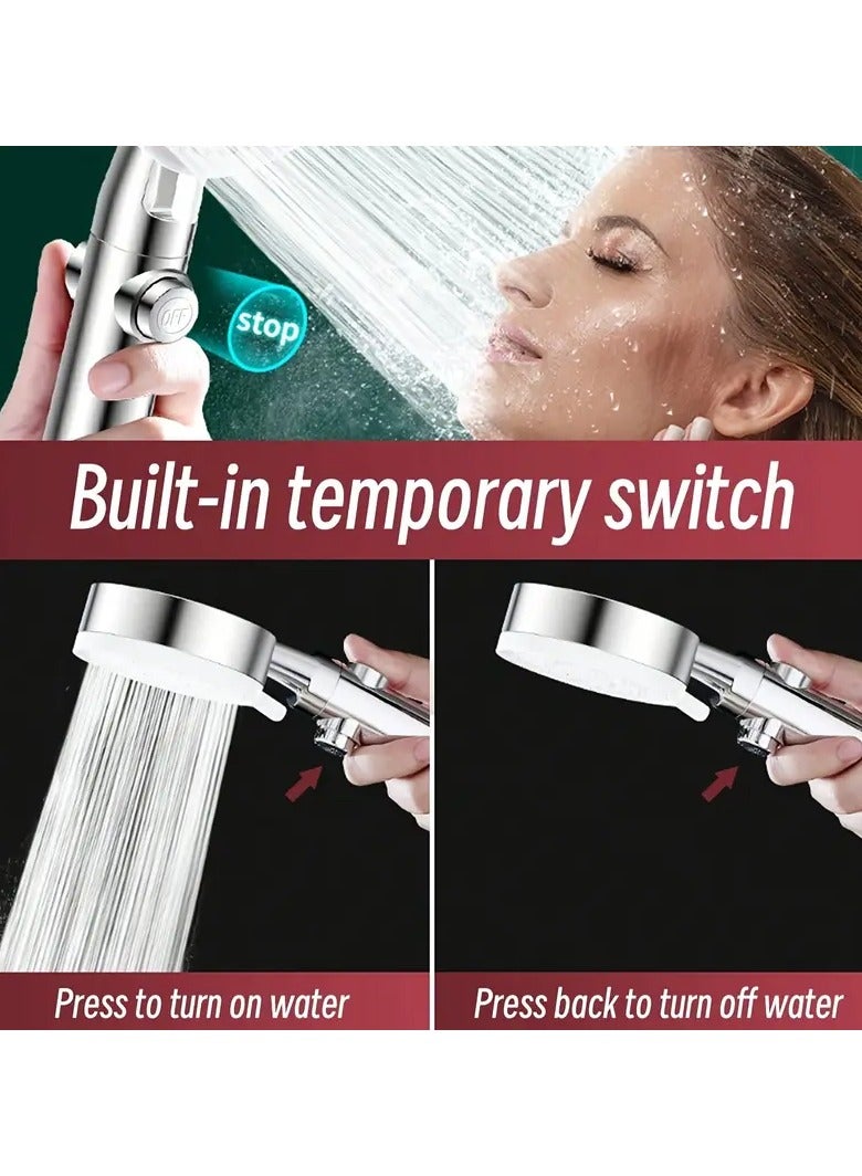 Rozino New Silvery Five-speed OFF Key + 1.5 Silvery, 2pcs Supercharged Shower Head Set Shower Large Water Outlet Bathroom Handheld Shower Head Home Bathing Shower Head - Image 2