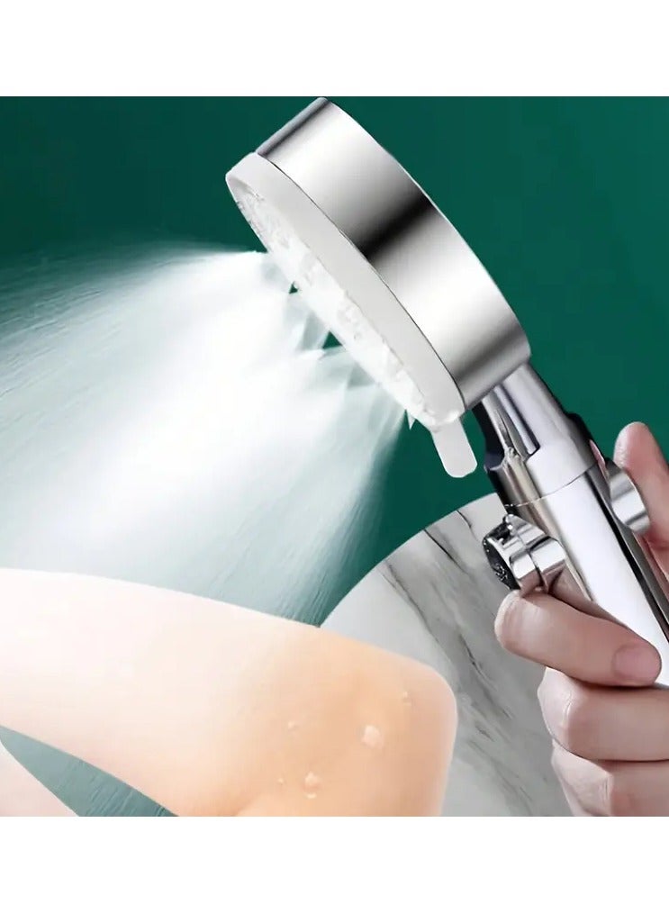 Rozino New Silvery Five-speed OFF Key + 1.5 Silvery, 2pcs Supercharged Shower Head Set Shower Large Water Outlet Bathroom Handheld Shower Head Home Bathing Shower Head - Image 5