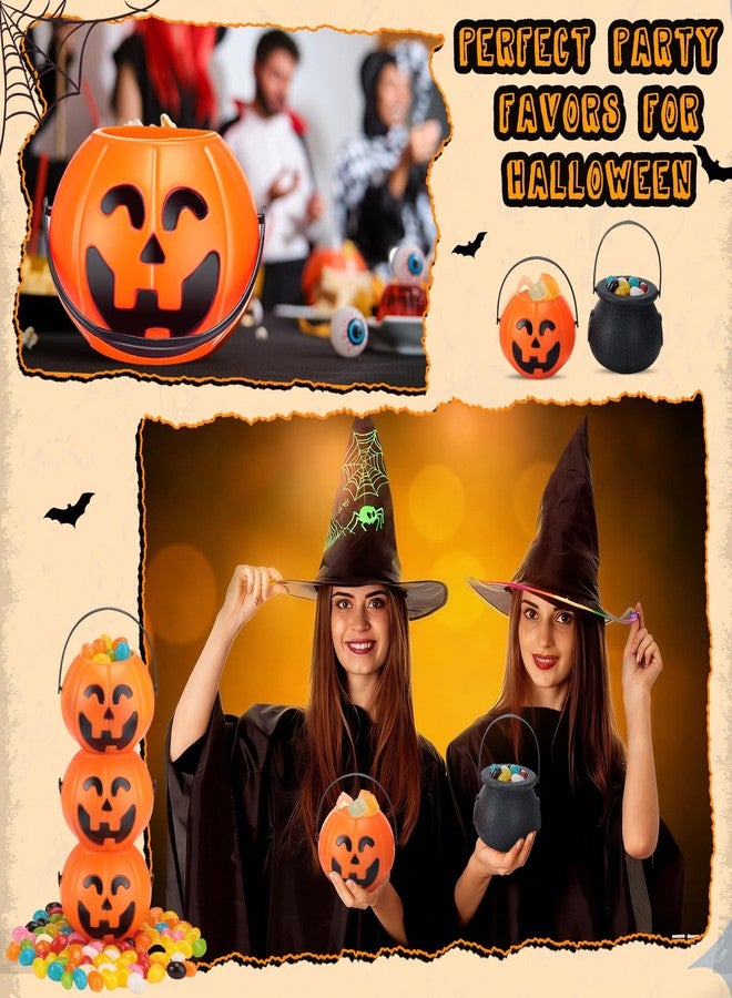 Liliful 72 Pcs Halloween Mini Pumpkin Bucket Jack O Lantern Witch Cauldron Small Spooky Halloween Candy Cauldron Pot Portable Pumpkin Buckets for Party - Image 4