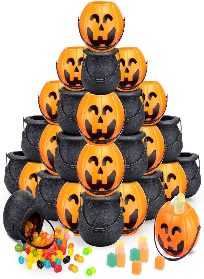 Liliful 72 Pcs Halloween Mini Pumpkin Bucket Jack O Lantern Witch Cauldron Small Spooky Halloween Candy Cauldron Pot Portable Pumpkin Buckets for Party - Image 1