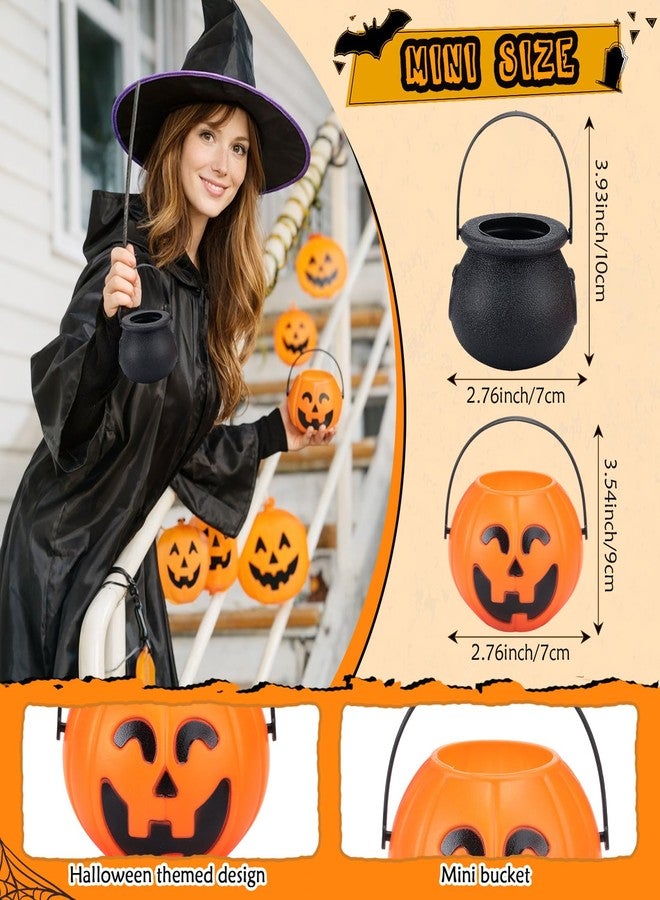 Liliful 72 Pcs Halloween Mini Pumpkin Bucket Jack O Lantern Witch Cauldron Small Spooky Halloween Candy Cauldron Pot Portable Pumpkin Buckets for Party - Image 2